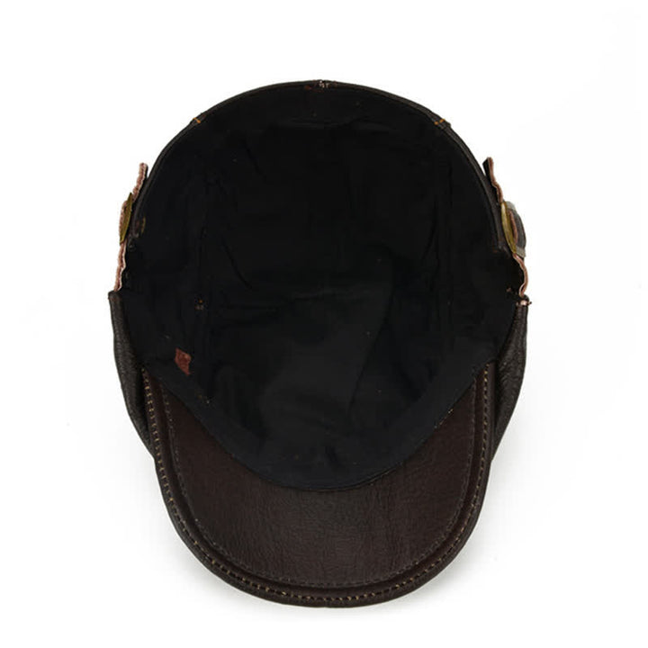 Peaked Cabbie Flat Cap Genuine Leather Beret Hat - image 6