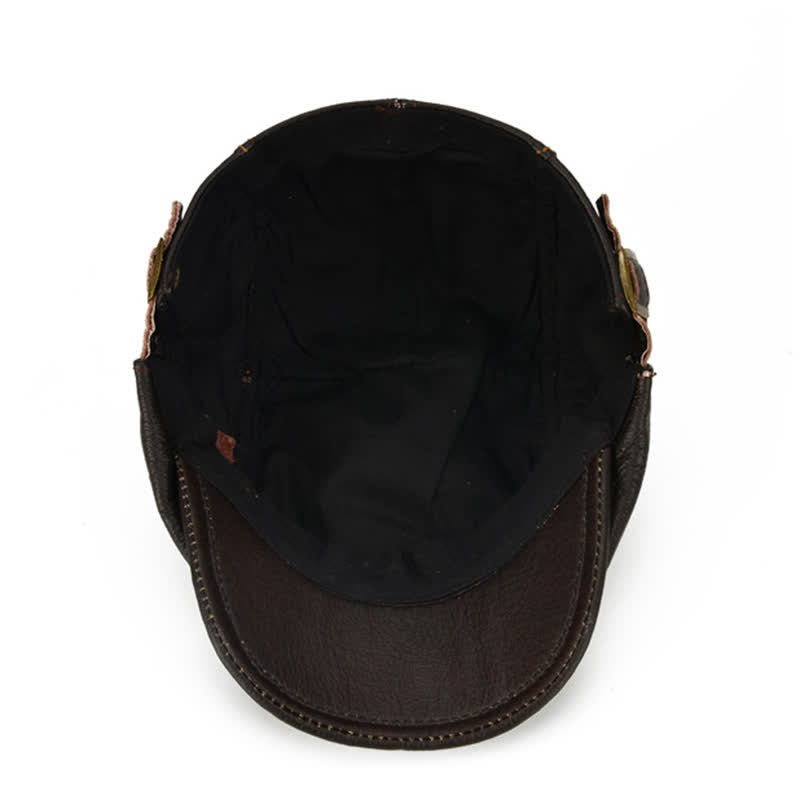 Peaked Cabbie Flat Cap Genuine Leather Beret Hat - image 6