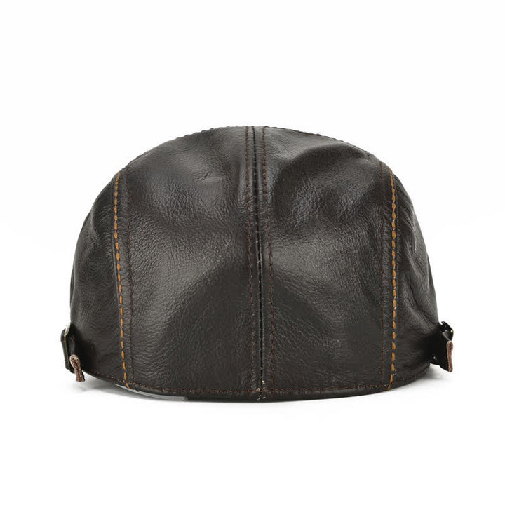 Peaked Cabbie Flat Cap Genuine Leather Beret Hat - image 7
