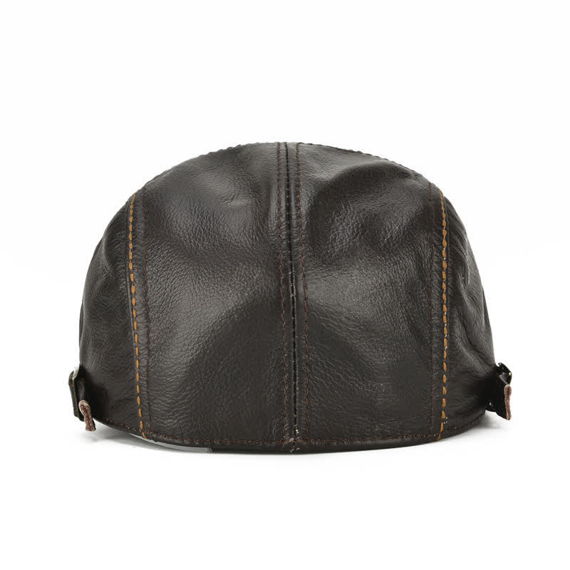 Peaked Cabbie Flat Cap Genuine Leather Beret Hat - image 7