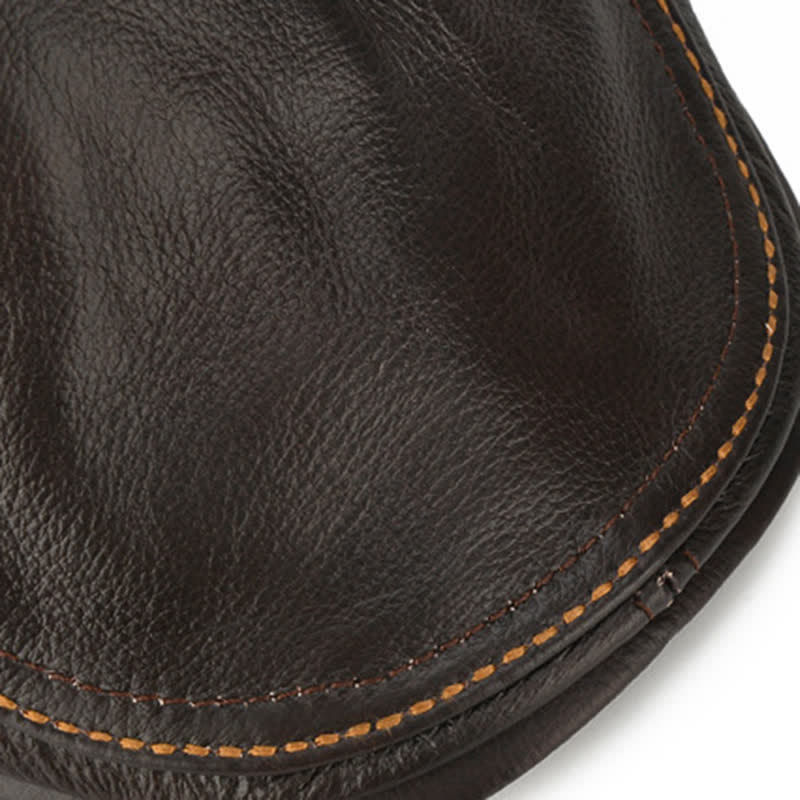 Peaked Cabbie Flat Cap Genuine Leather Beret Hat - image 8