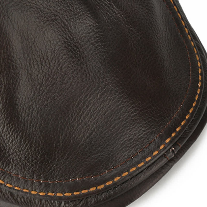 Peaked Cabbie Flat Cap Genuine Leather Beret Hat - image 8