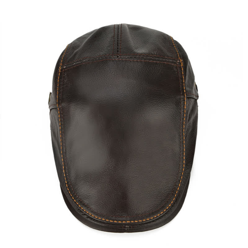 Peaked Cabbie Flat Cap Genuine Leather Beret Hat - image 5