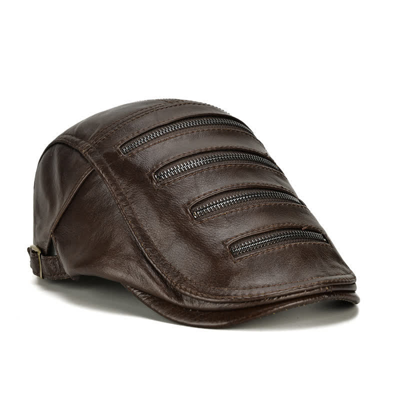 Horizontal Zipper Decoration Leather Beret Hat - image 2