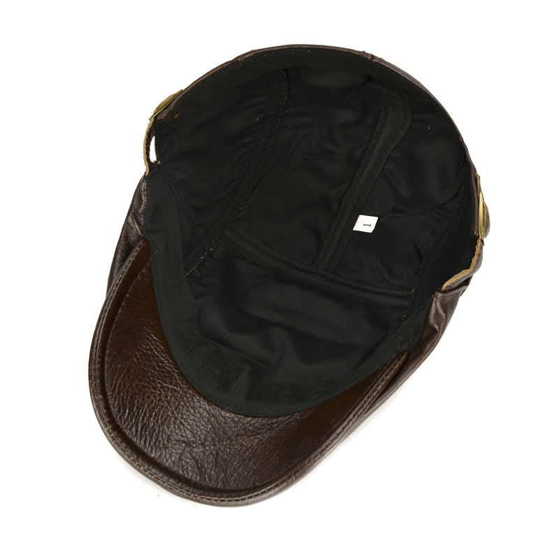 Horizontal Zipper Decoration Leather Beret Hat - image 6