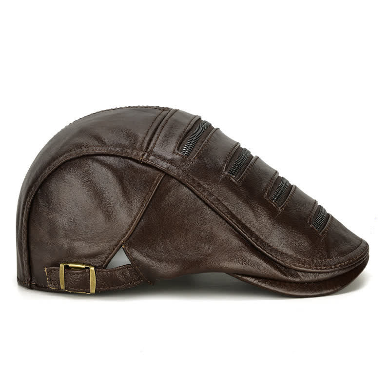 Horizontal Zipper Decoration Leather Beret Hat - image 3