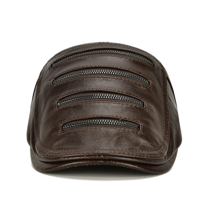 Horizontal Zipper Decoration Leather Beret Hat - image 1