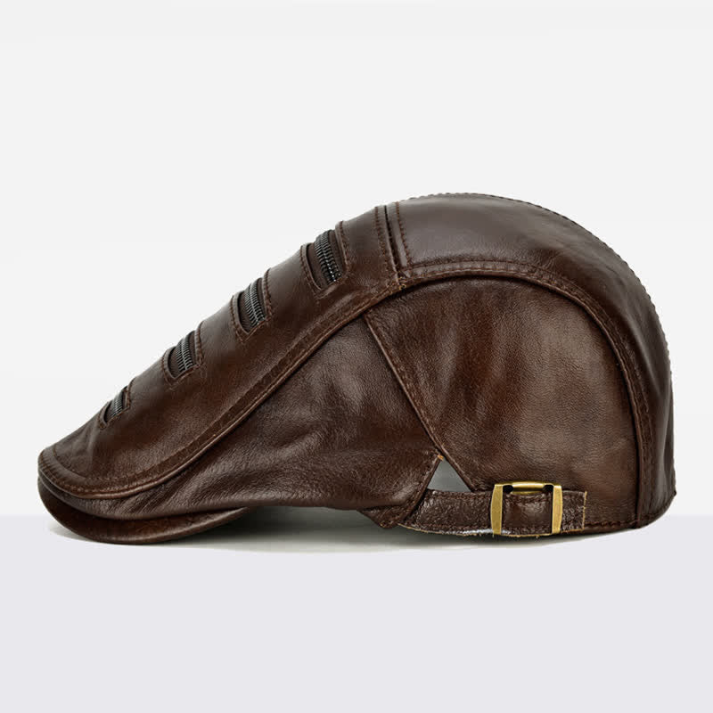 Horizontal Zipper Decoration Leather Beret Hat - image 4
