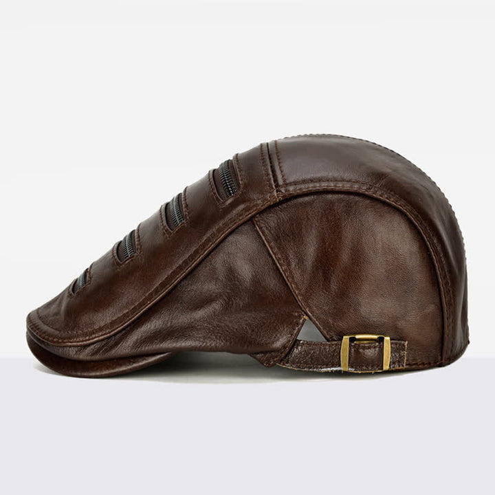 Horizontal Zipper Decoration Leather Beret Hat - image 4