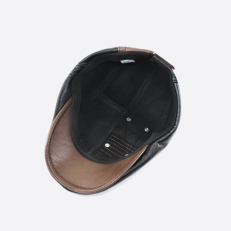 Fashion Stitching Color Contrast Leather Beret Hat - image 5