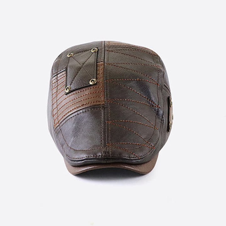 Fashion Stitching Color Contrast Leather Beret Hat - image 8