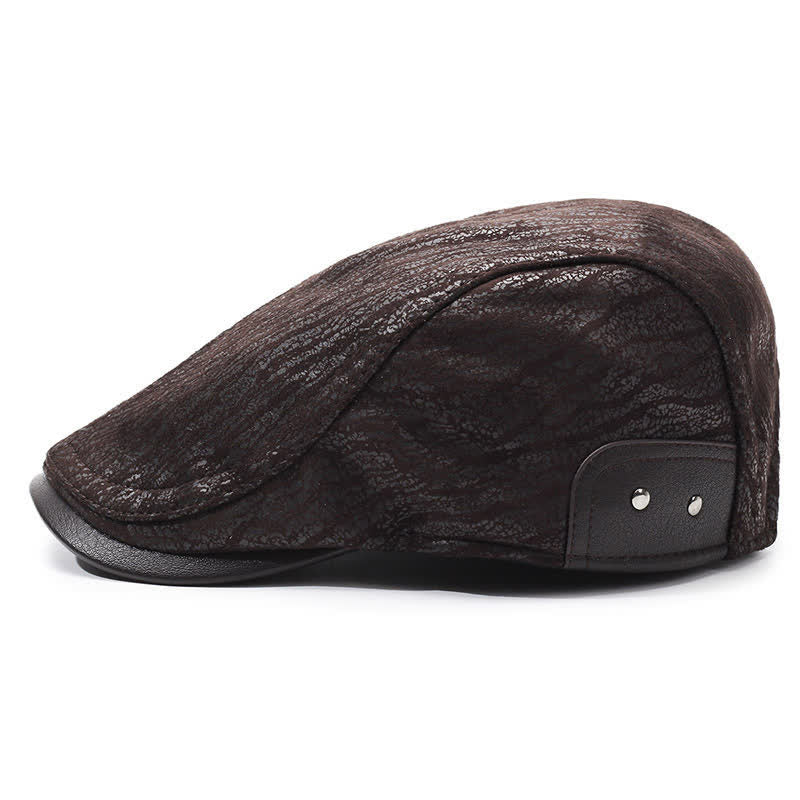 Unique Print Adjustable Side Leather Beret Hat - image 2