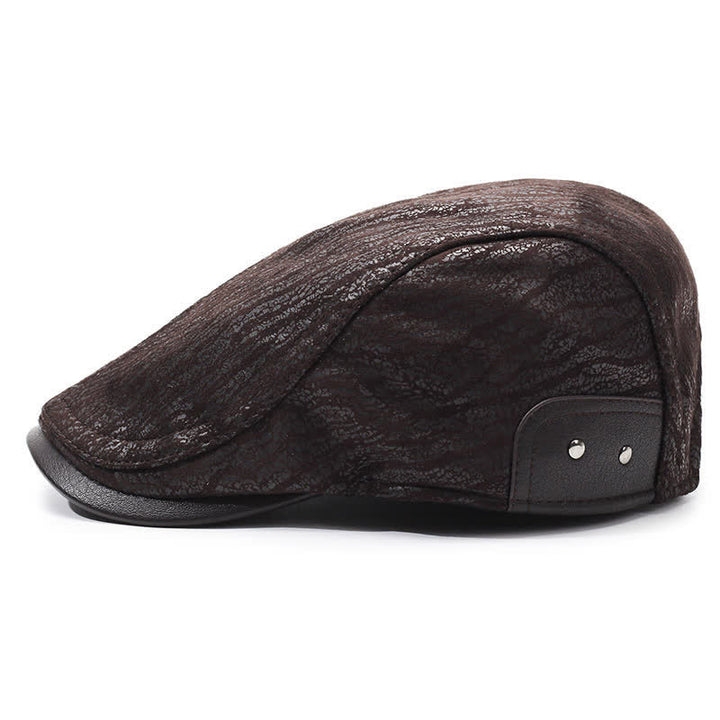 Unique Print Adjustable Side Leather Beret Hat - image 2