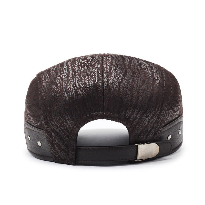 Unique Print Adjustable Side Leather Beret Hat - image 3