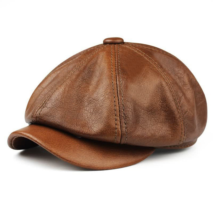 Classic Newsboy Retro Gatsby Leather Beret Hat - Brown - L (23 1/4"-23 5/8") - image 0