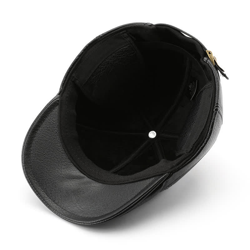 Leisure Style Winter Earmuffs Leather Beret Hat - image 3