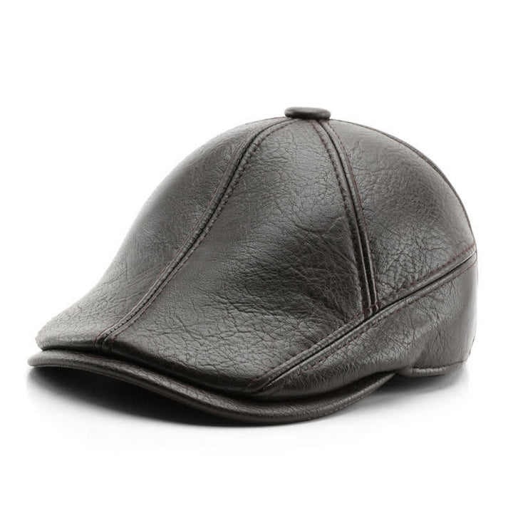 Leisure Style Winter Earmuffs Leather Beret Hat - Dark Coffee - Adjustable (22"-23 5/8") - image 7