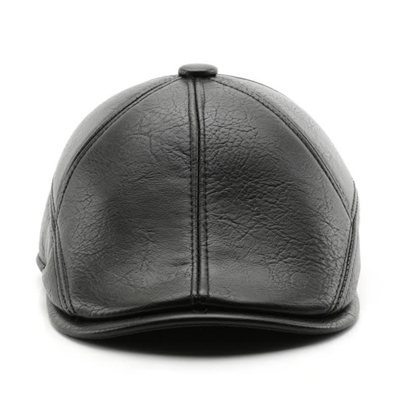 Leisure Style Winter Earmuffs Leather Beret Hat - image 1