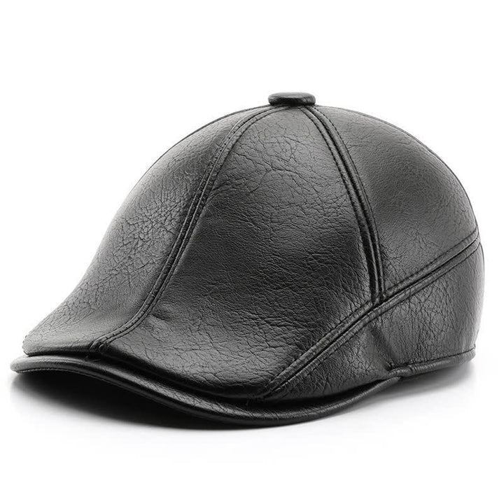 Leisure Style Winter Earmuffs Leather Beret Hat - Black - Adjustable (22"-23 5/8") - image 0