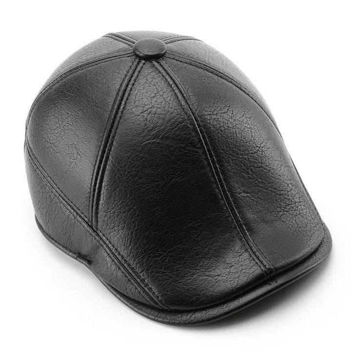 Leisure Style Winter Earmuffs Leather Beret Hat - image 2