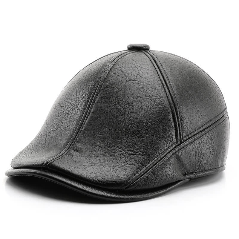 Leisure Style Winter Earmuffs Leather Beret Hat - Black - Adjustable (22"-23 5/8") - image 0