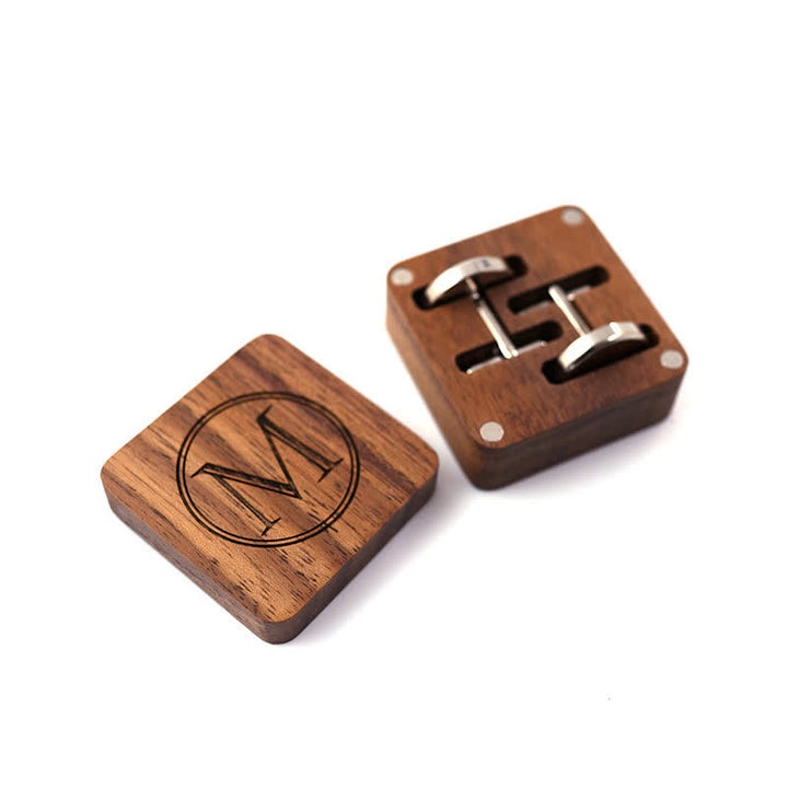 Men's Custom Letter Engrave Box Wooden Cufflinks