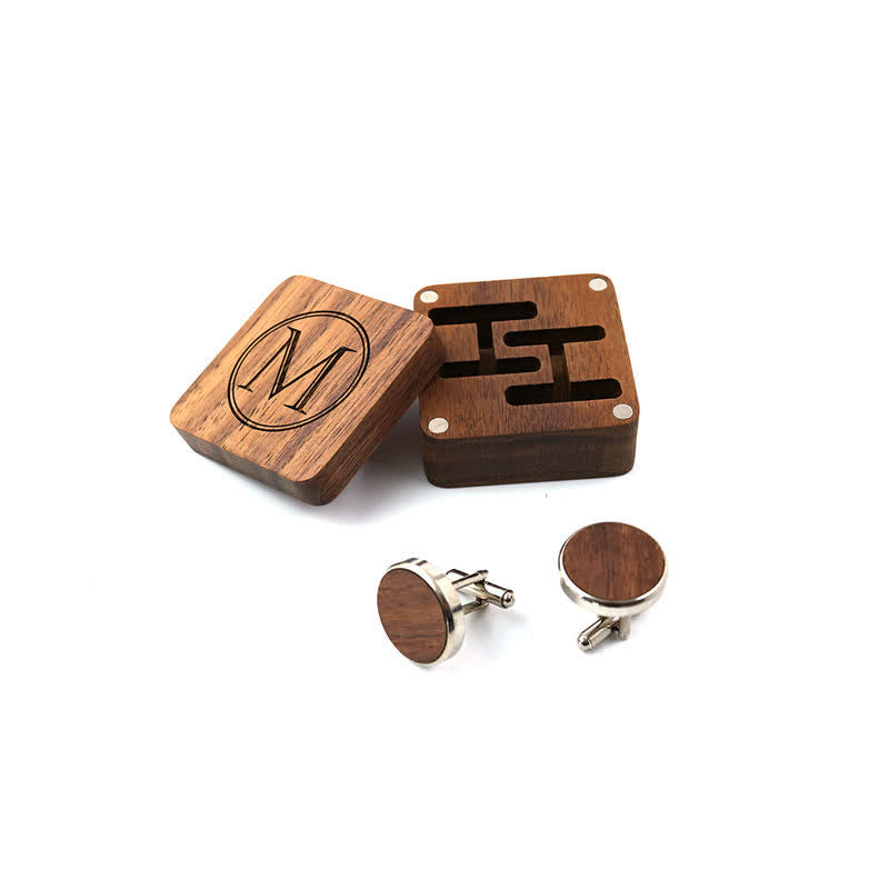 Men's Custom Letter Engrave Box Wooden Cufflinks