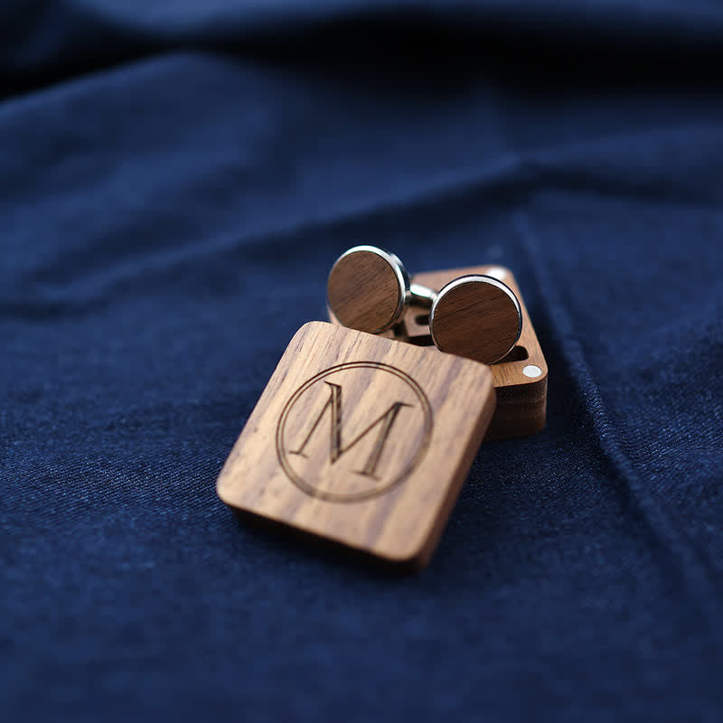 Men's Custom Letter Engrave Box Wooden Cufflinks