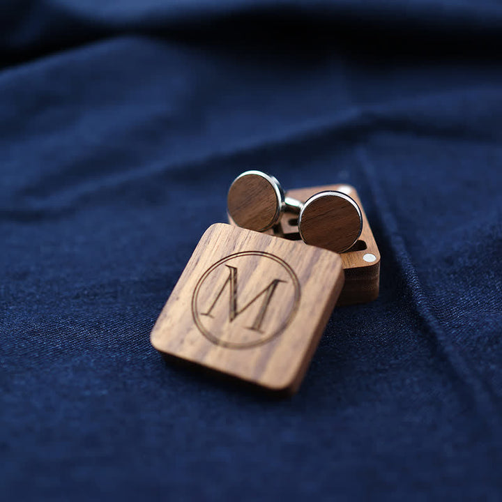 Men's Custom Letter Engrave Box Wooden Cufflinks
