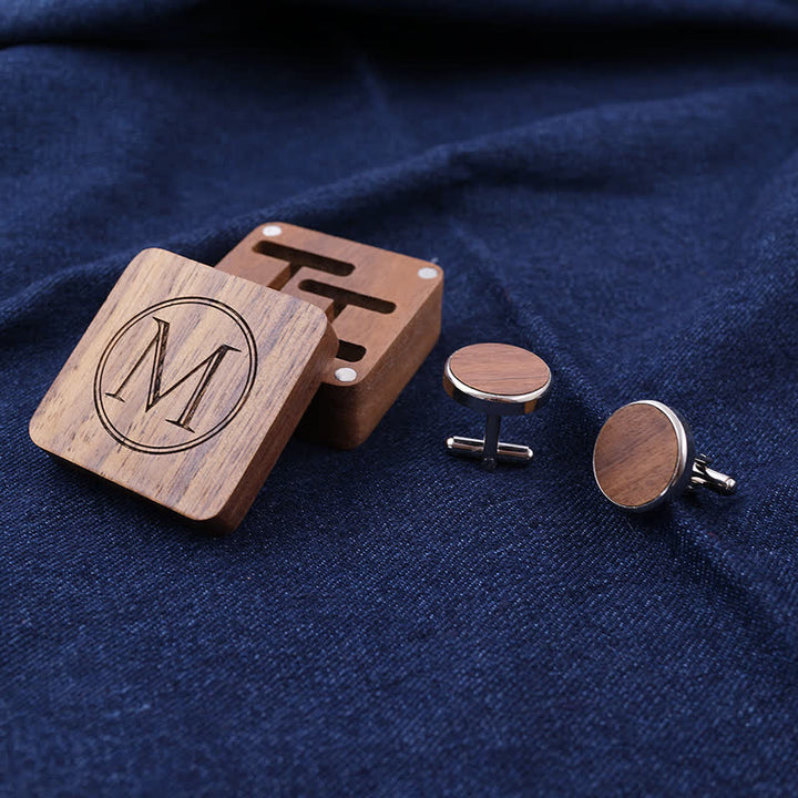 Men's Custom Letter Engrave Box Wooden Cufflinks