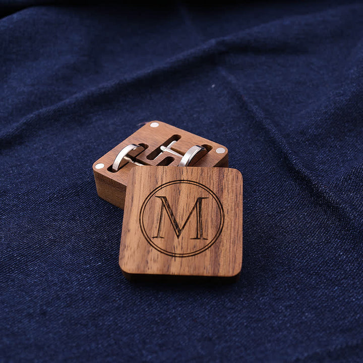 Men's Custom Letter Engrave Box Wooden Cufflinks