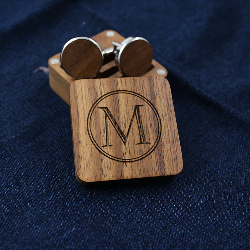 Men's Custom Letter Engrave Box Wooden Cufflinks - image 5