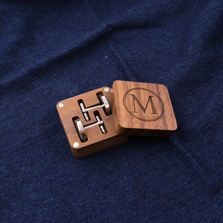Men's Custom Letter Engrave Box Wooden Cufflinks - image 7
