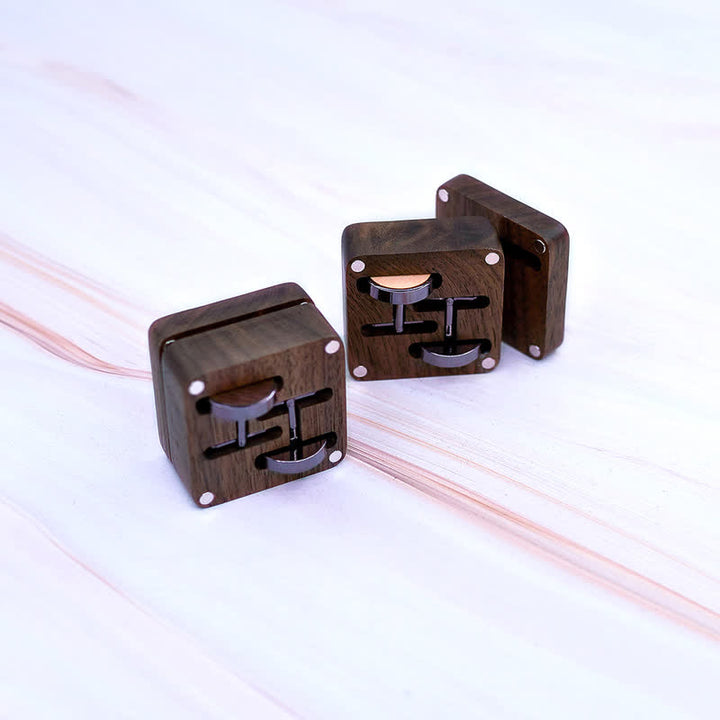 Men's Custom Engrave Letter Box Black Walnut Wooden Cufflinks - image 4