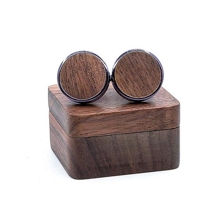 Men's Custom Engrave Letter Box Black Walnut Wooden Cufflinks - Blank - Black - image 0