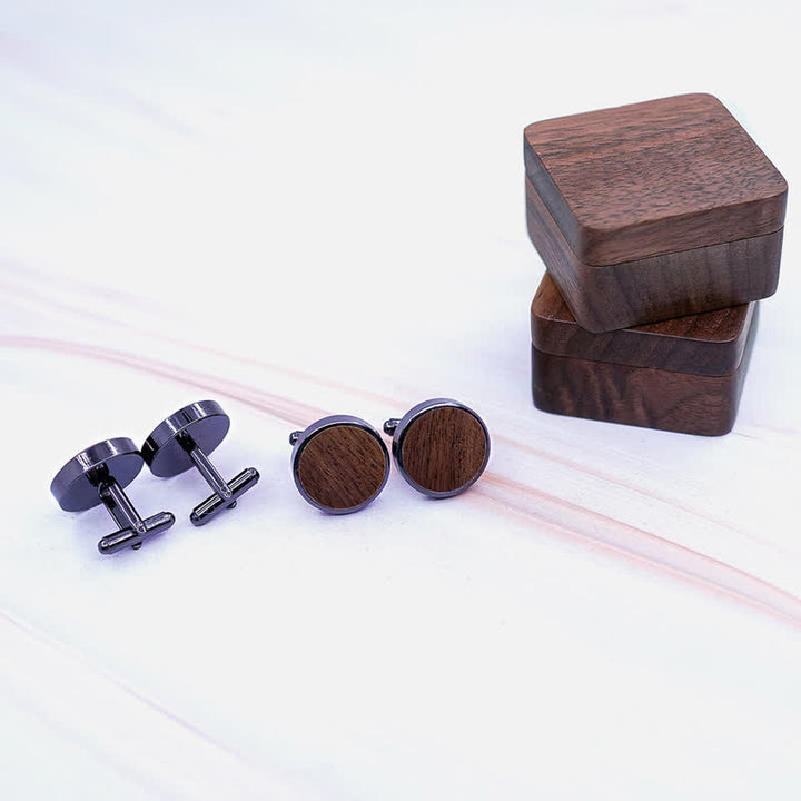 Men's Custom Engrave Letter Box Black Walnut Wooden Cufflinks - image 2