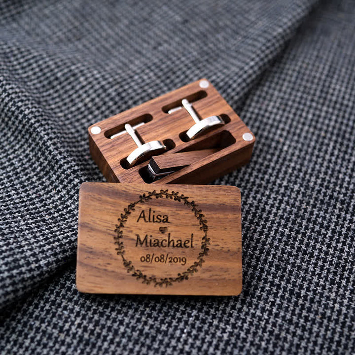 Men's Custom Engraving Box Surface Wedding Day Wooden Cufflinks Set - Custom Engraving - image 0