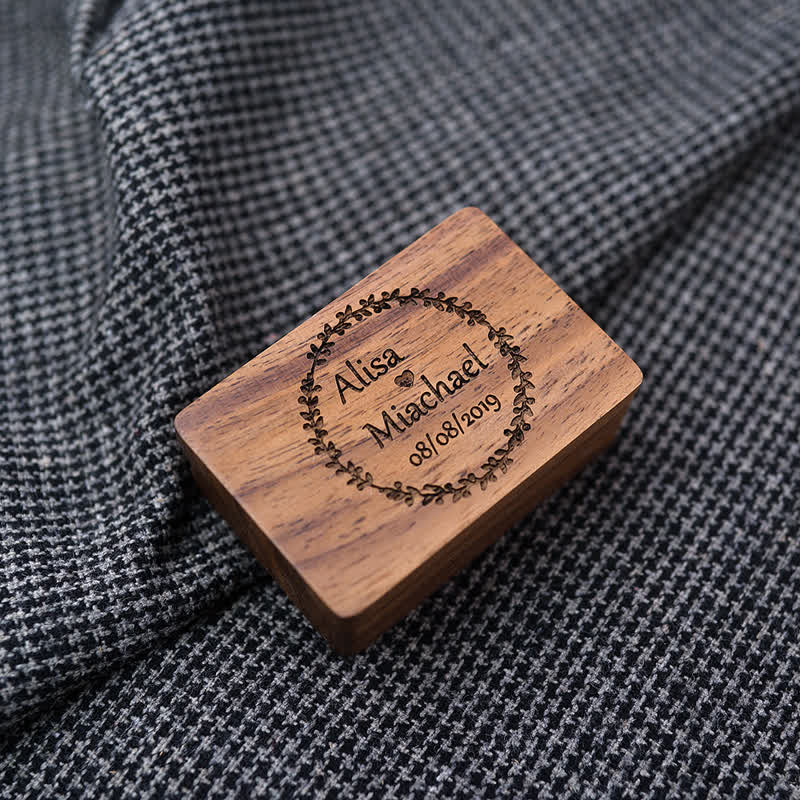 Men's Custom Engraving Box Surface Wedding Day Wooden Cufflinks Set - image 2