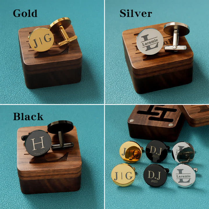 Men's Custom Engraving Box Surface Wedding Day Wooden Cufflinks Set