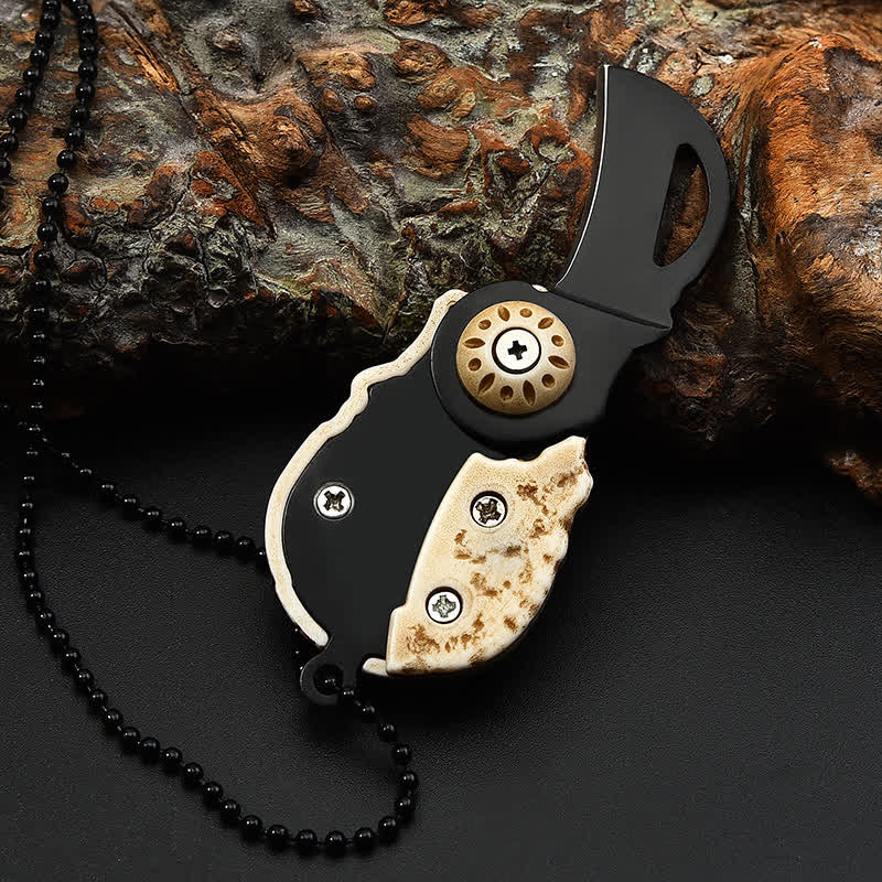 Creative Skull Mini Folding Knife Necklace Keychain With Chain - image 3