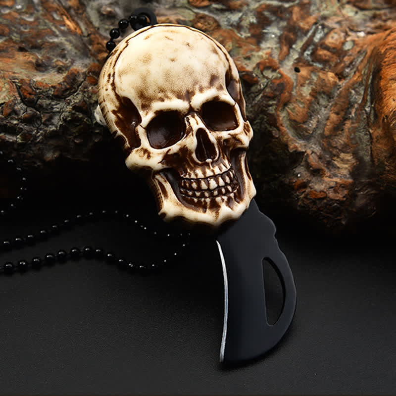 Creative Skull Mini Folding Knife Necklace Keychain With Chain - image 2
