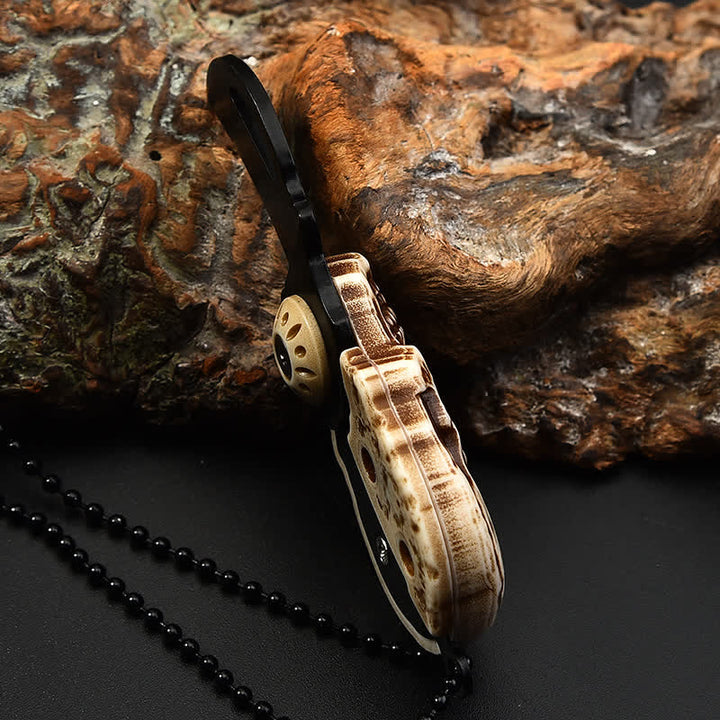 Creative Skull Mini Folding Knife Necklace Keychain With Chain - image 4