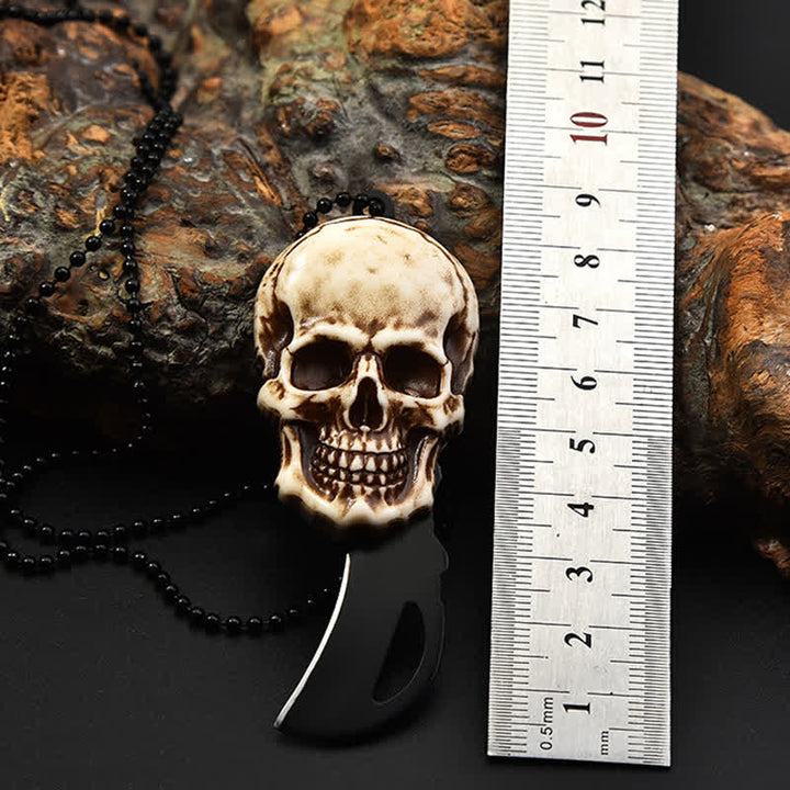 Creative Skull Mini Folding Knife Necklace Keychain With Chain - image 7