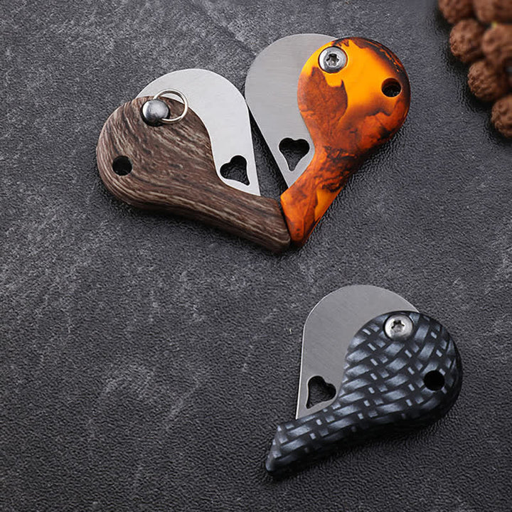 Heart Shaped Hollow Blade Pocket Folding Knife Keychain