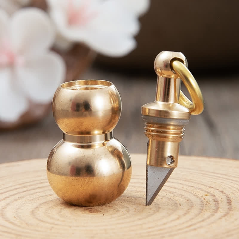 Tiny Brass Calabash EDC Hidden Knife Keychain - image 1