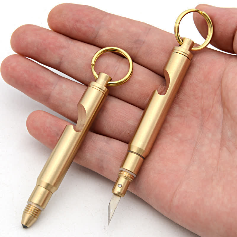 Multifunctional Bottle Opener Hidden Knife Detachable Bullet Keychain - Brass - image 0