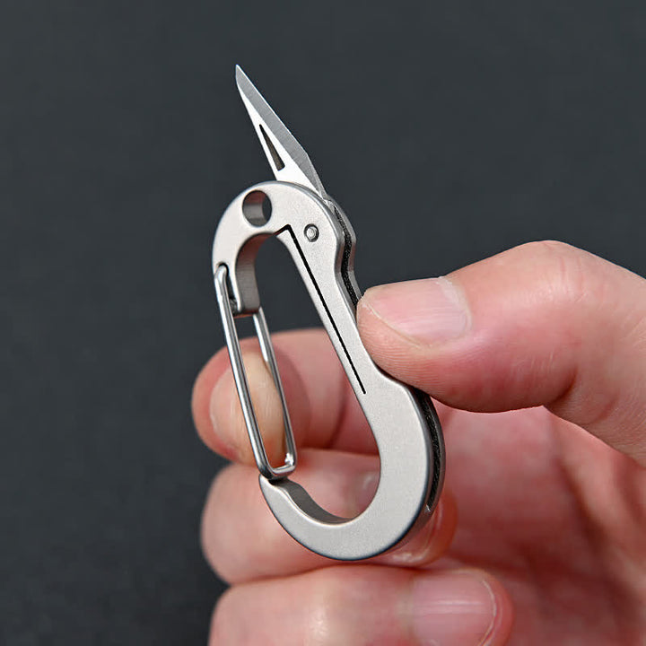 Folding Knife Pocket Cutter Carabiner Keychain - Silver - image 0