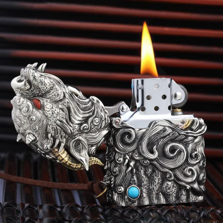 Mythical Dragon Beast Refillable Kerosene Lighter - Silver - image 0