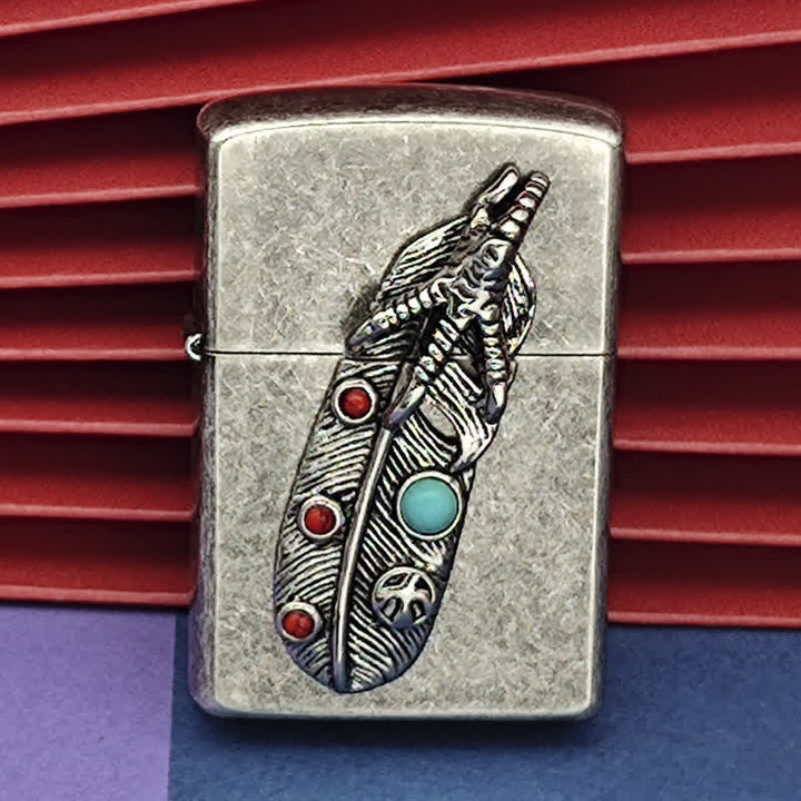 Eagle Claw Feather Faux Turquoise Refillable Kerosene Lighter - image 3