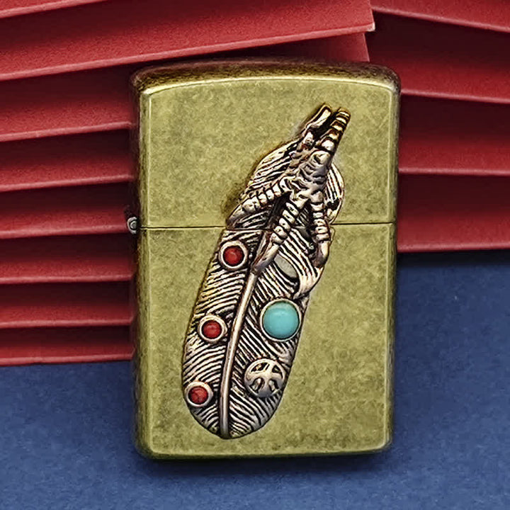Eagle Claw Feather Faux Turquoise Refillable Kerosene Lighter - Antique Bronze - image 6